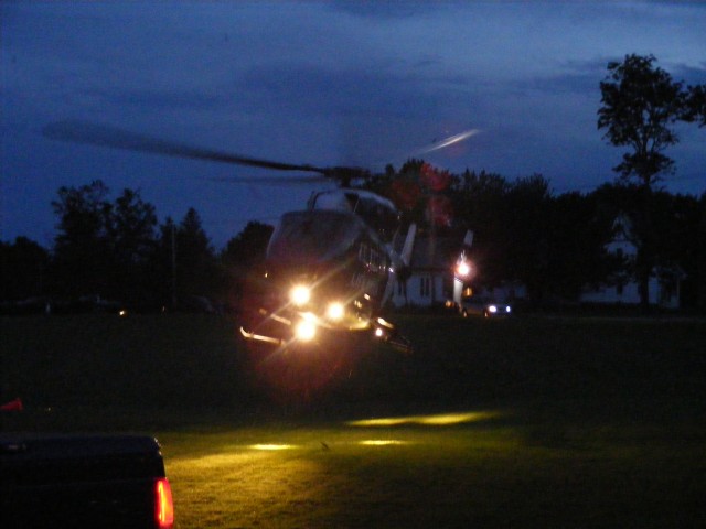 Lifestar landing at Crandall's Field for victim of a motorcycle accident. 6/17/09