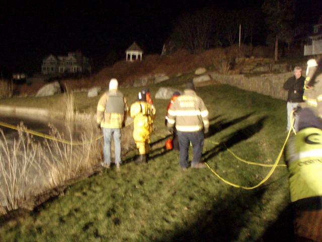 Southern League ice rescue training in Watch Hill. 12/29/09. 10 degrees with a 30mph wind.